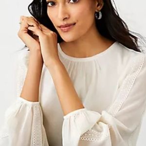 Ann Taylor Mixed Media Lace Trim Blouse